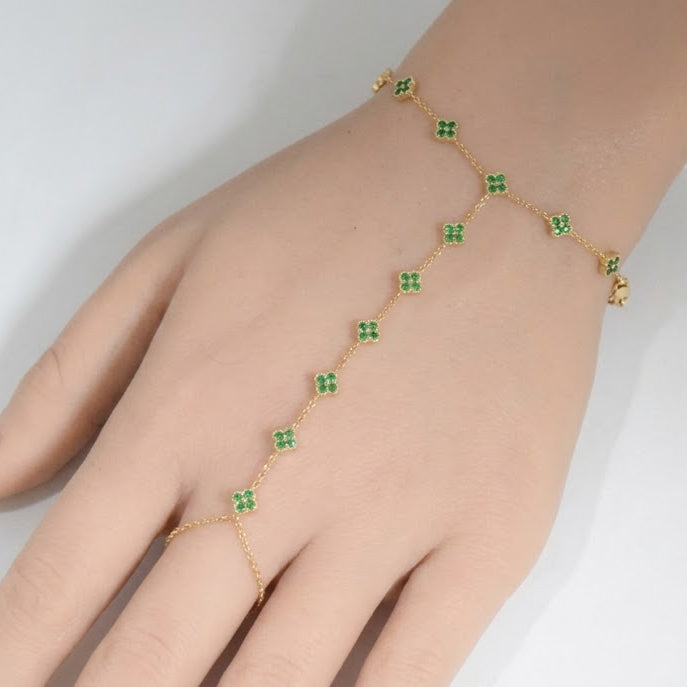 SPECIAL! .72ct G SI 14kt Yellow Gold Emerald Bracelet & Ring Hand Chain 7+3" Long