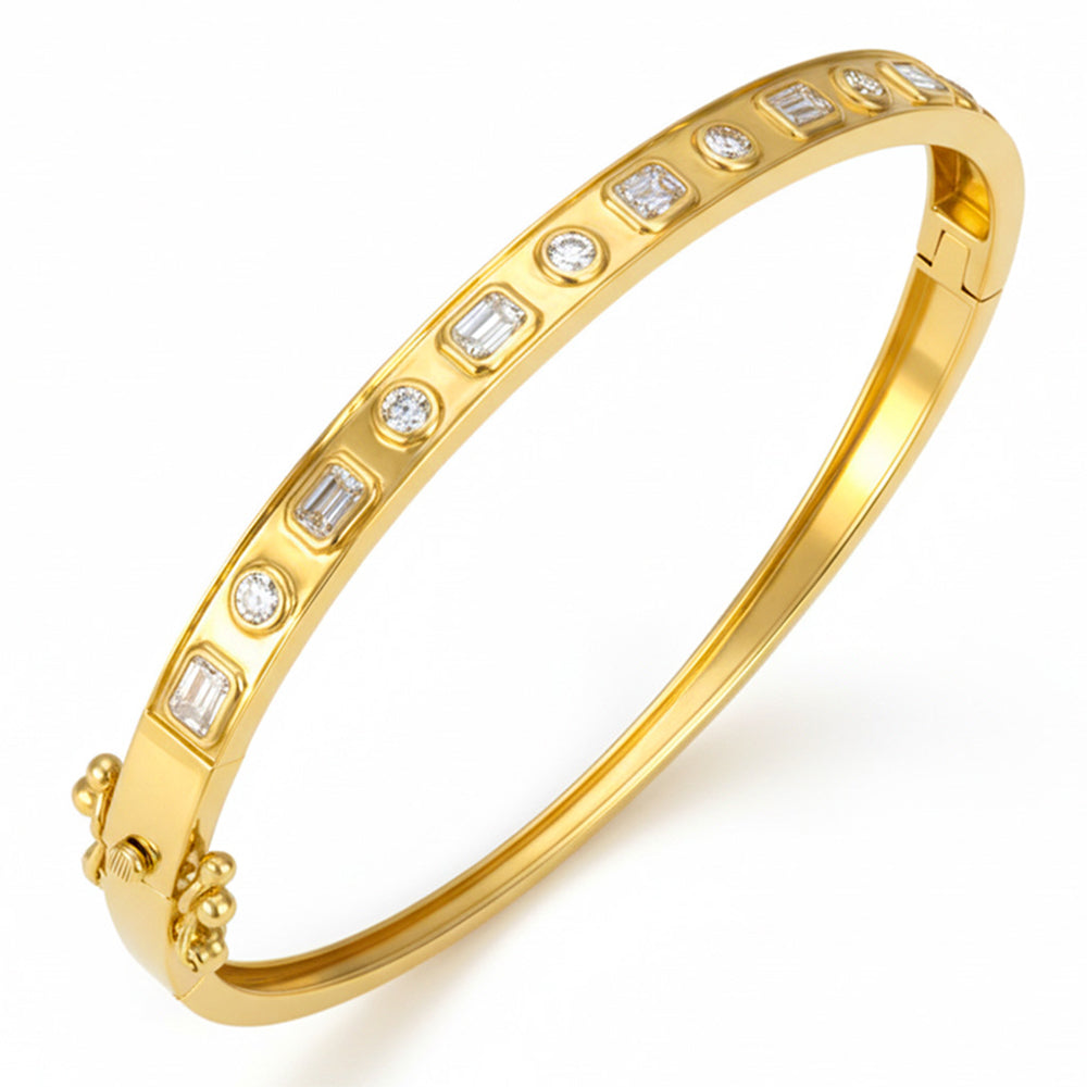 SPECIAL! 1.39ct G SI 14kt Yellow Gold Diamond Bezel Set Bangle Bracelet