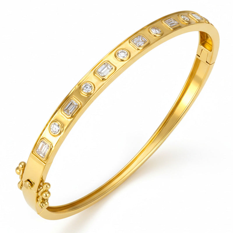 SPECIAL! 1.39ct G SI 14kt Yellow Gold Diamond Bezel Set Bangle Bracelet