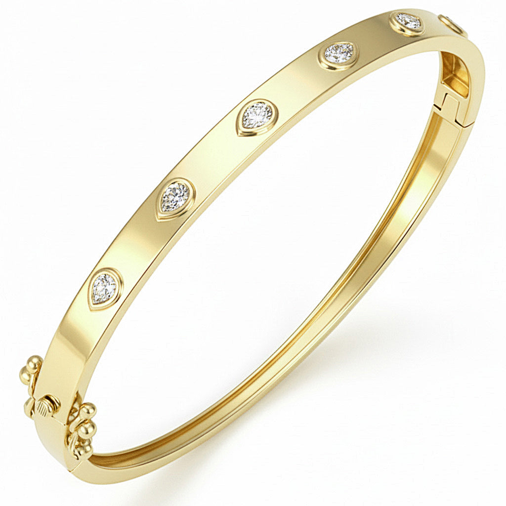 SPECIAL! .59ct G SI 14kt Yellow Gold Pear Diamond Bezel Set Bangle Bracelet