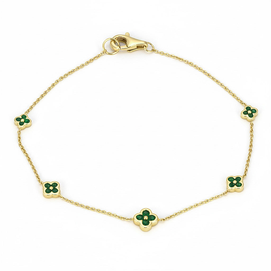 SPECIAL! .49ct G SI 14kt Yellow Gold Emerald Gemstone Clover Bracelet 7" Long