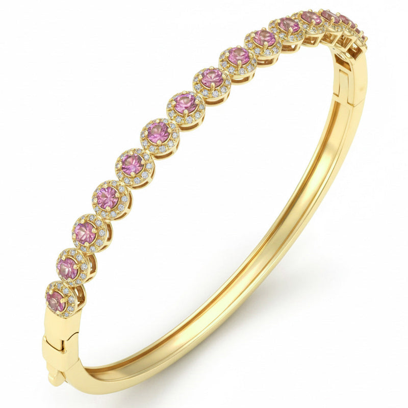 SPECIAL! 2.12ct G SI 14kt Yellow Gold Diamond & Pink Sapphire Gemstone Bangle Bracelet