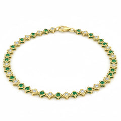SPECIAL! 1.39ct G SI 14kt Yellow Gold Diamond & Emerald Gemstone Clover Bracelet 7.25" Long