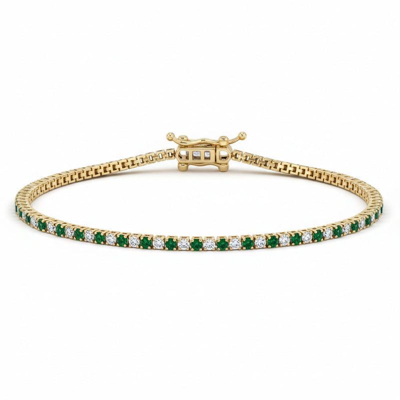 SPECIAL! 1.83ct G SI 14kt Yellow Gold Diamond & Emerald Gemstone Tennis Bracelet Size 6.5