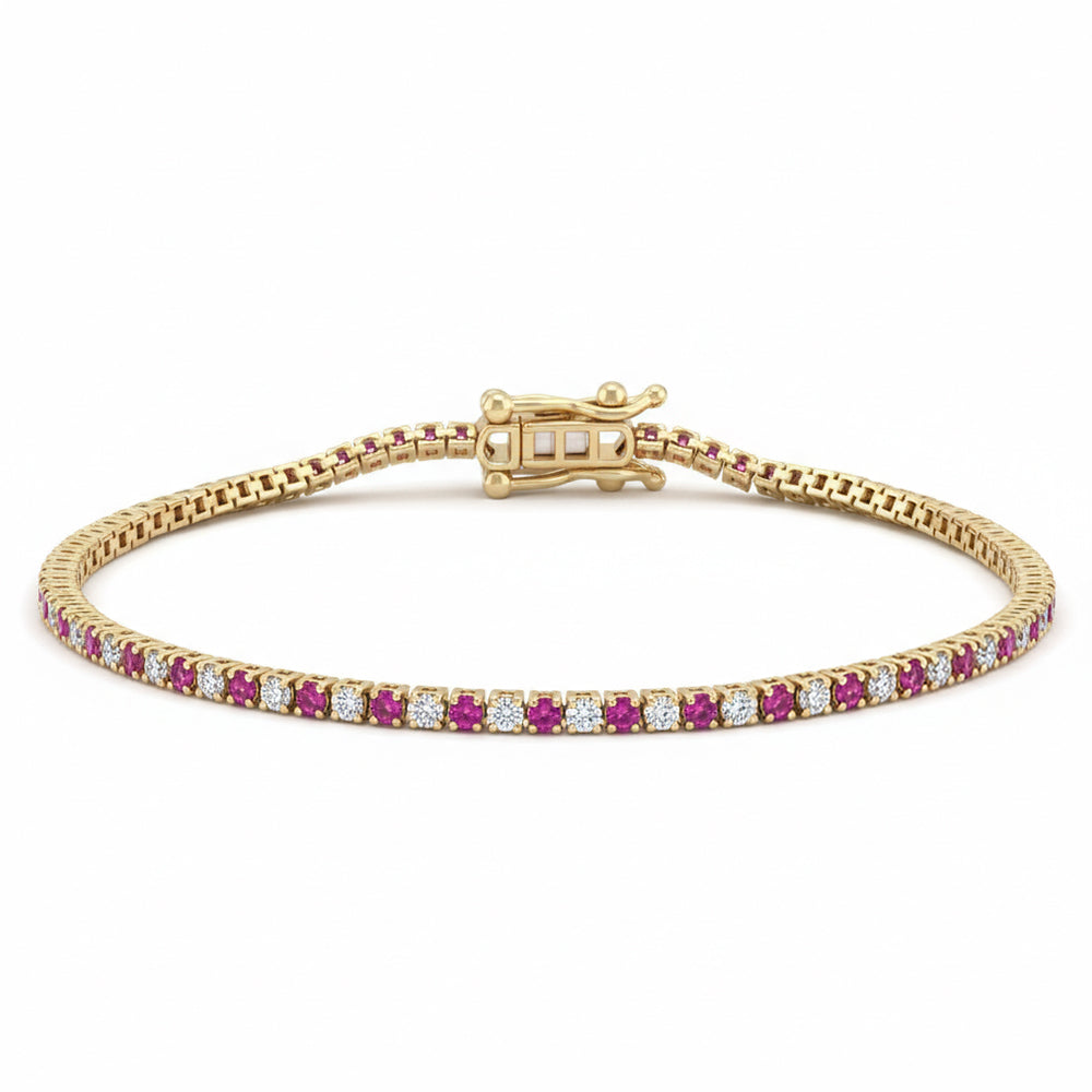 SPECIAL! 1.84ct G SI 14kt Yellow Gold Diamond & Pink Sapphire Gemstone Tennis Bracelet 7" Long
