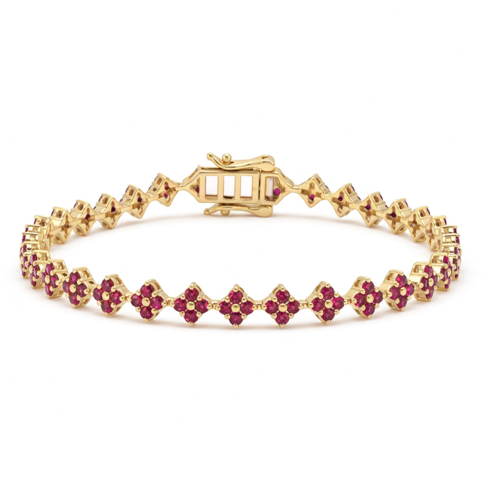 SPECIAL! 3.36ct G SI 14kt Yellow Gold Ruby Gemstone Clover Bracelet 7" Long