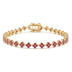 SPECIAL! 3.36ct G SI 14kt Yellow Gold Ruby Gemstone Clover Bracelet 7" Long