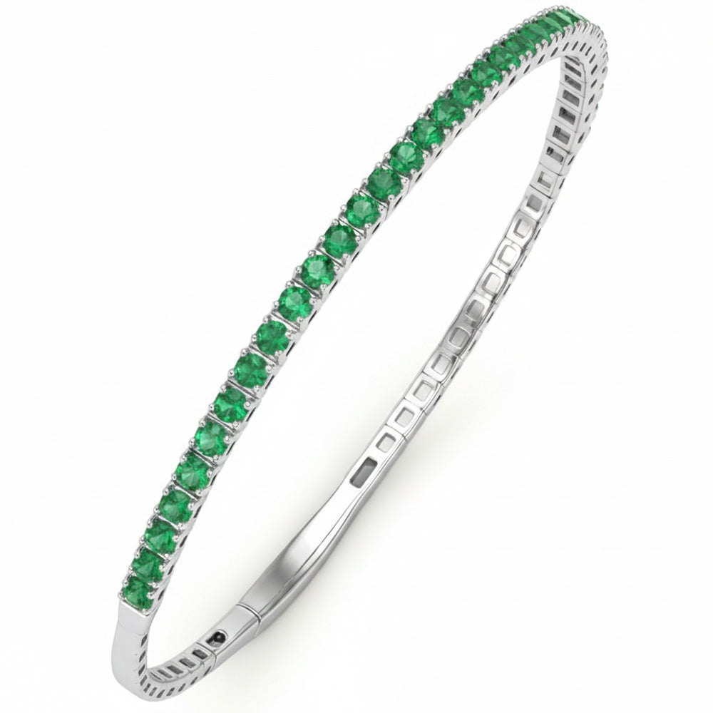 SPECIAL! 1.73ct G SI 14kt White Gold Emerald Gemstone Bangle Bracelet 56mm