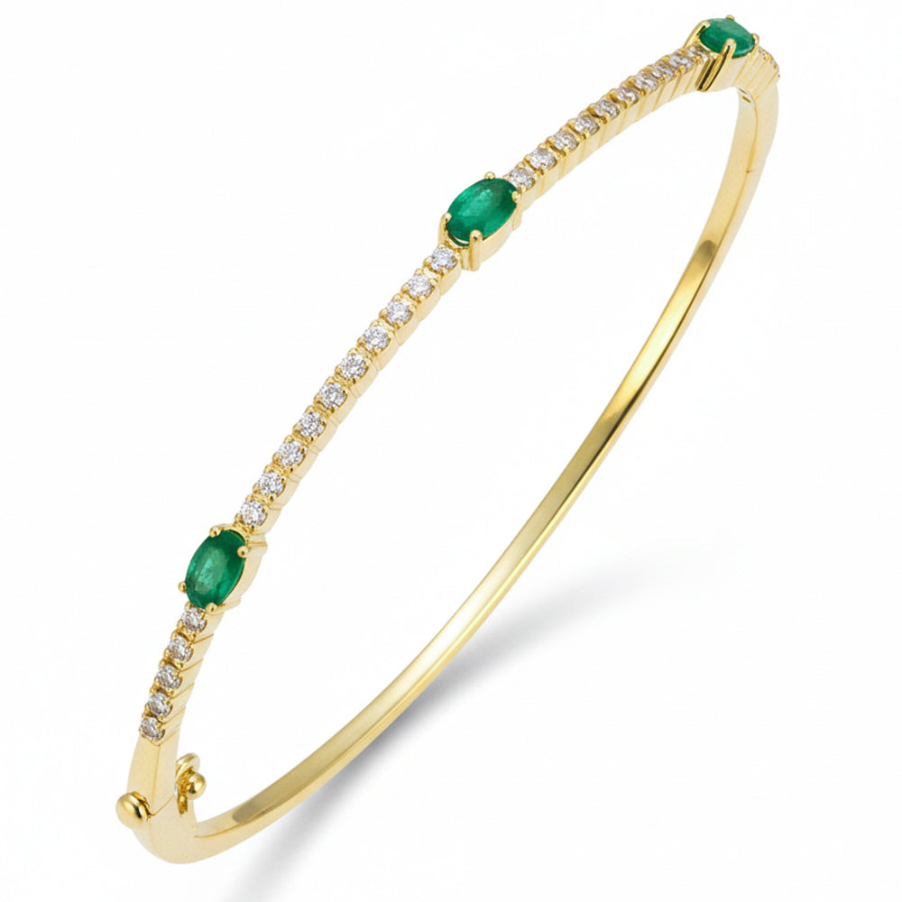 SPECIAL! 1.07ct G SI 14kt Yellow Gold Diamond & Emerald Gemstone Bangle Bracelet