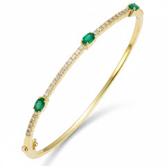 SPECIAL! 1.07ct G SI 14kt Yellow Gold Diamond & Emerald Gemstone Bangle Bracelet