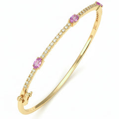 SPECIAL! 1.35ct G SI 14kt Yellow Gold Diamond & Pink Sapphire Gemstone Bangle Bracelet