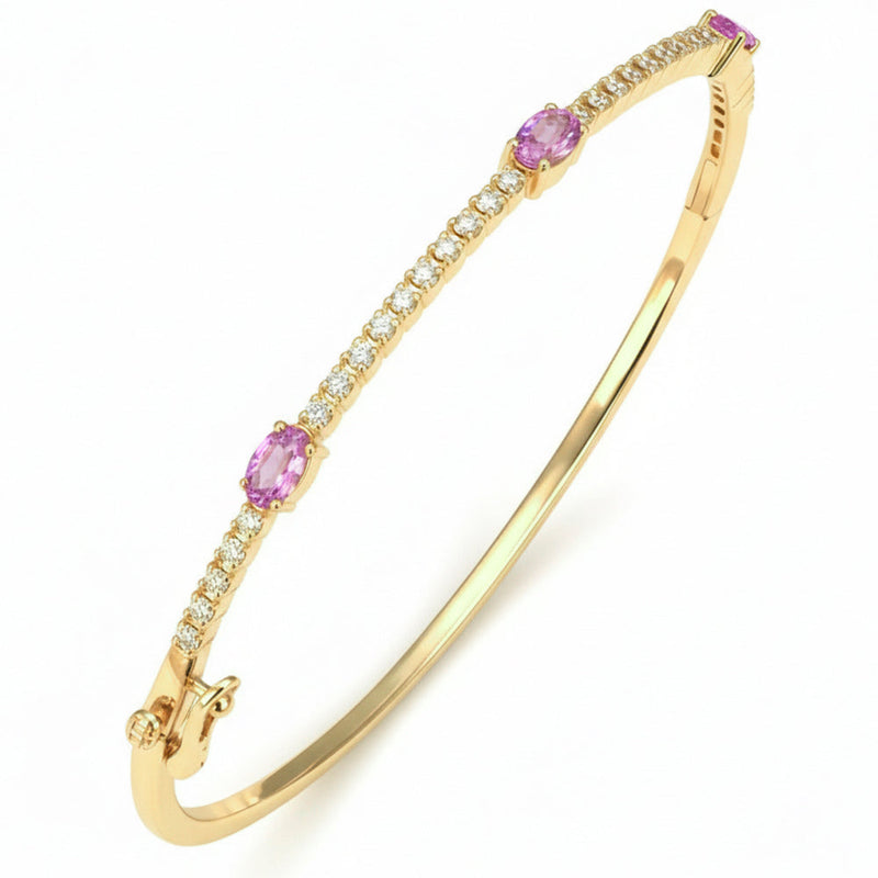 SPECIAL! 1.35ct G SI 14kt Yellow Gold Diamond & Pink Sapphire Gemstone Bangle Bracelet