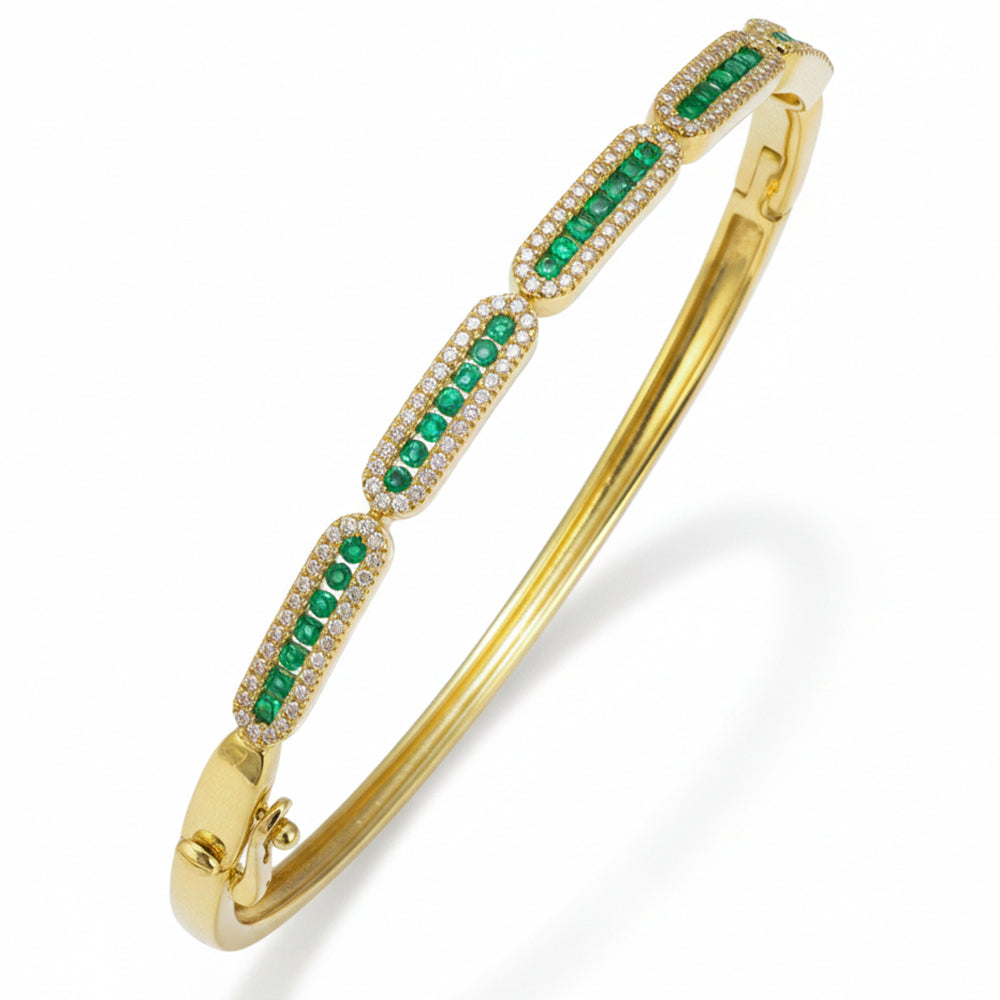 SPECIAL! .91ct G SI 14kt Yellow Gold Diamond & Emerald Gemstone Bangle Bracelet