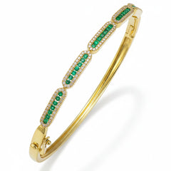 SPECIAL! .91ct G SI 14kt Yellow Gold Diamond & Emerald Gemstone Bangle Bracelet