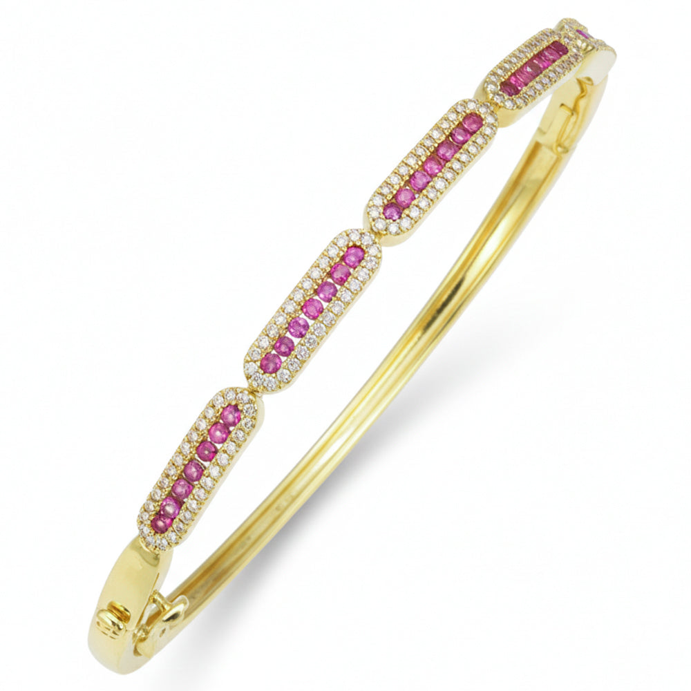 SPECIAL! .97ct G SI 14kt Yellow Gold Diamond & Pink Sapphire Gemstone Bangle Bracelet