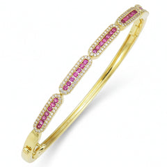 SPECIAL! .97ct G SI 14kt Yellow Gold Diamond & Pink Sapphire Gemstone Bangle Bracelet