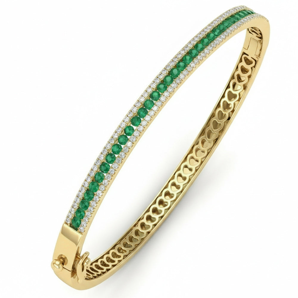 SPECIAL! 1.42ct G SI 14kt Yellow Gold Diamond & Emerald Gemstone Bangle Bracelet