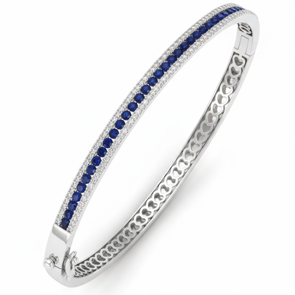 SPECIAL! 1.73ct G SI 14kt White Gold Diamond & Blue Sapphire Gemstone Bangle Bracelet