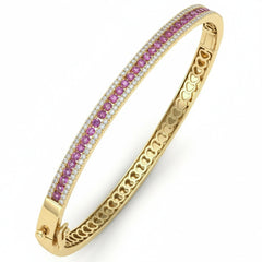 SPECIAL! 1.66ct G SI 14kt Yellow Gold Diamond & Pink Sapphire Gemstone Bangle Bracelet