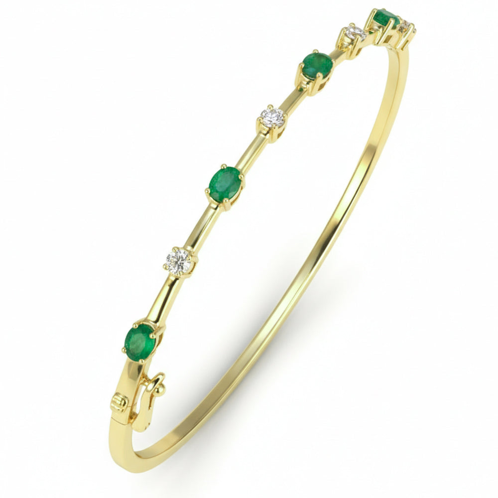 SPECIAL! 1.16ct G SI 14kt Yellow Gold Diamond & Emerald Gemstone Bangle Bracelet