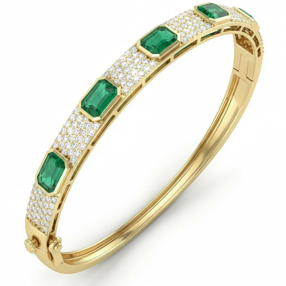 SPECIAL! 4.1ct G SI 14kt Yellow Gold Diamond & Emerald Gemstone Bangle Bracelet