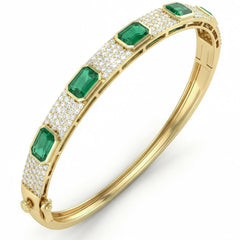 SPECIAL! 4.1ct G SI 14kt Yellow Gold Diamond & Emerald Gemstone Bangle Bracelet