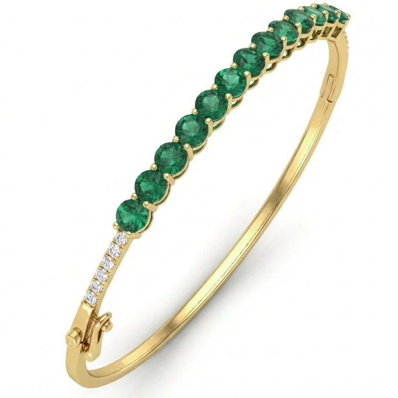 SPECIAL! 3.97ct G SI 14kt Yellow Gold Diamond & Emerald Gemstone Bangle Bracelet