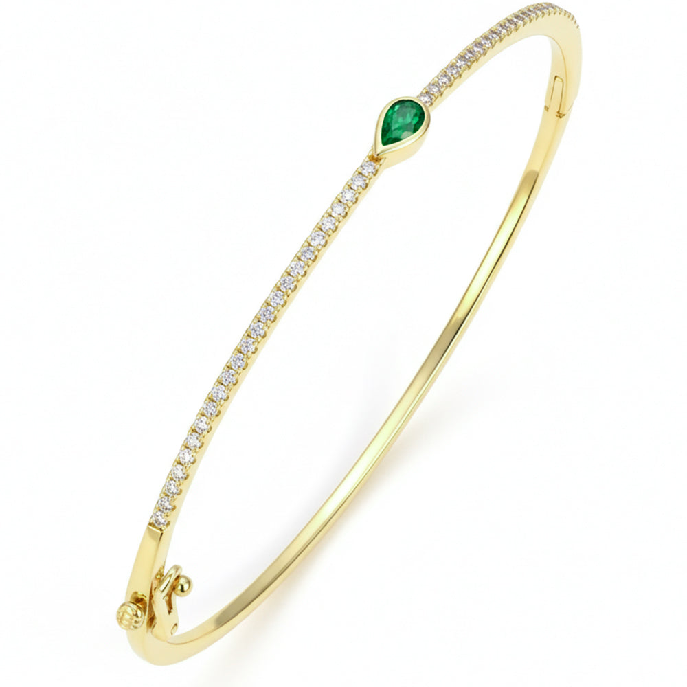 SPECIAL! .52ct G SI 14kt Yellow Gold Diamond & Emerald Gemstone Bangle Bracelet