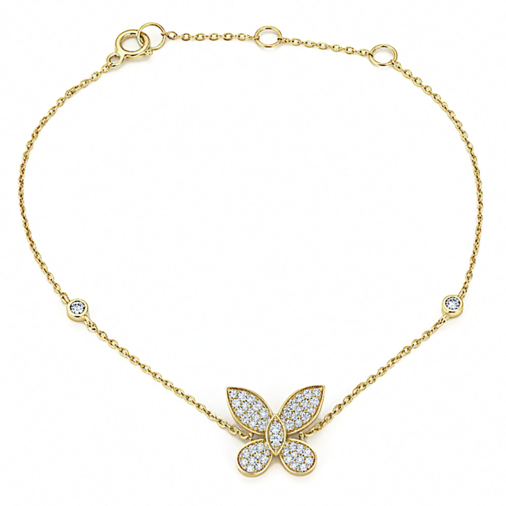 SPECIAL! .25ct G SI 14kt Yellow Gold Diamond Butterfly Bracelet 7.25" Long