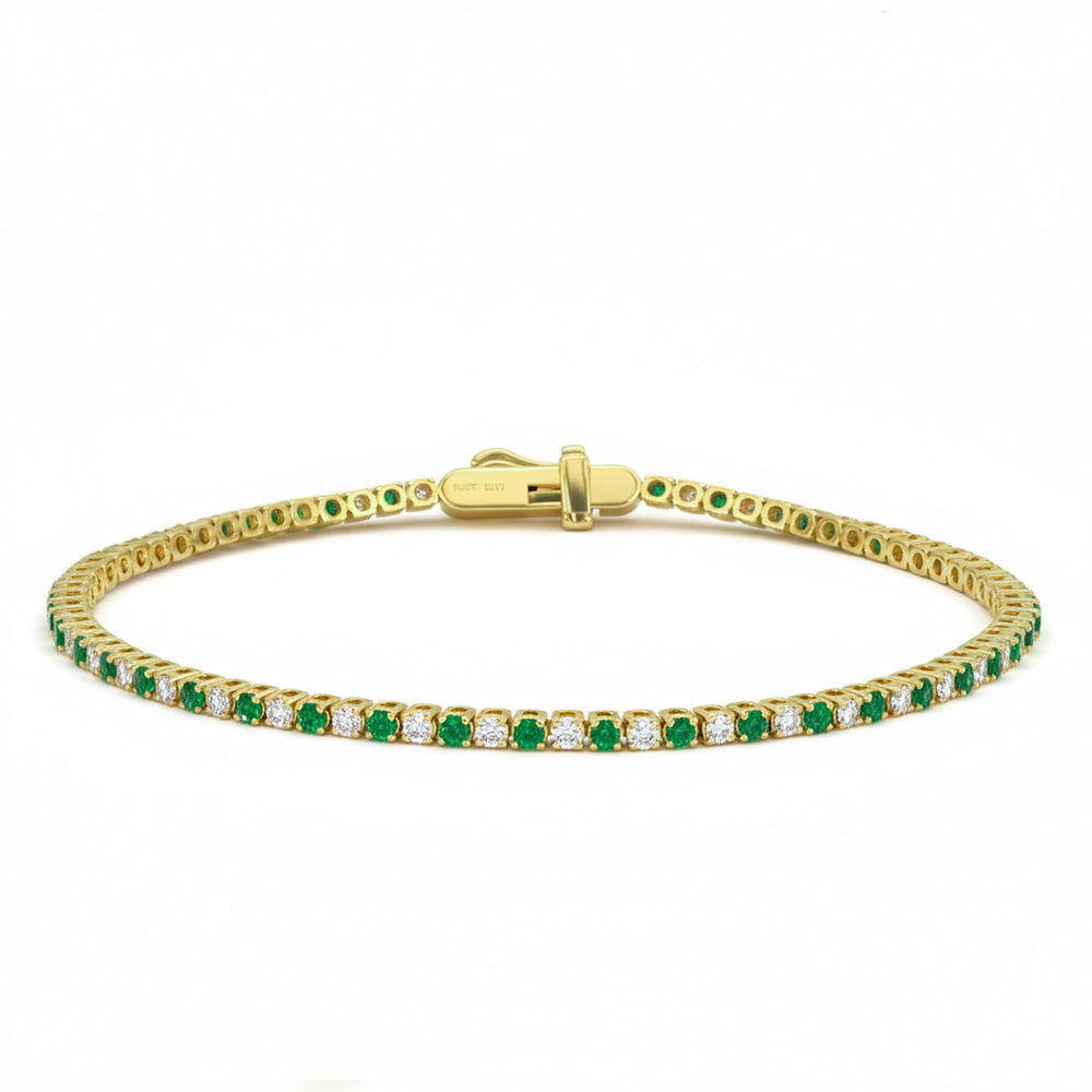 SPECIAL! 1.82ct G SI 14kt Yellow Gold Diamond & Emerald Gemstone Tennis Bracelet 7" Long