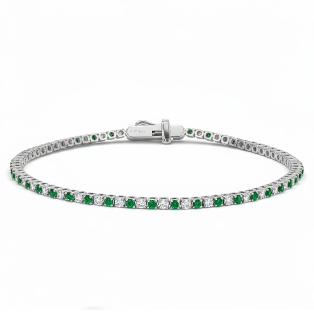 SPECIAL! 1.83ct G SI 14kt White Gold Diamond & Emerald Gemstone Tennis Bracelet 7" Long
