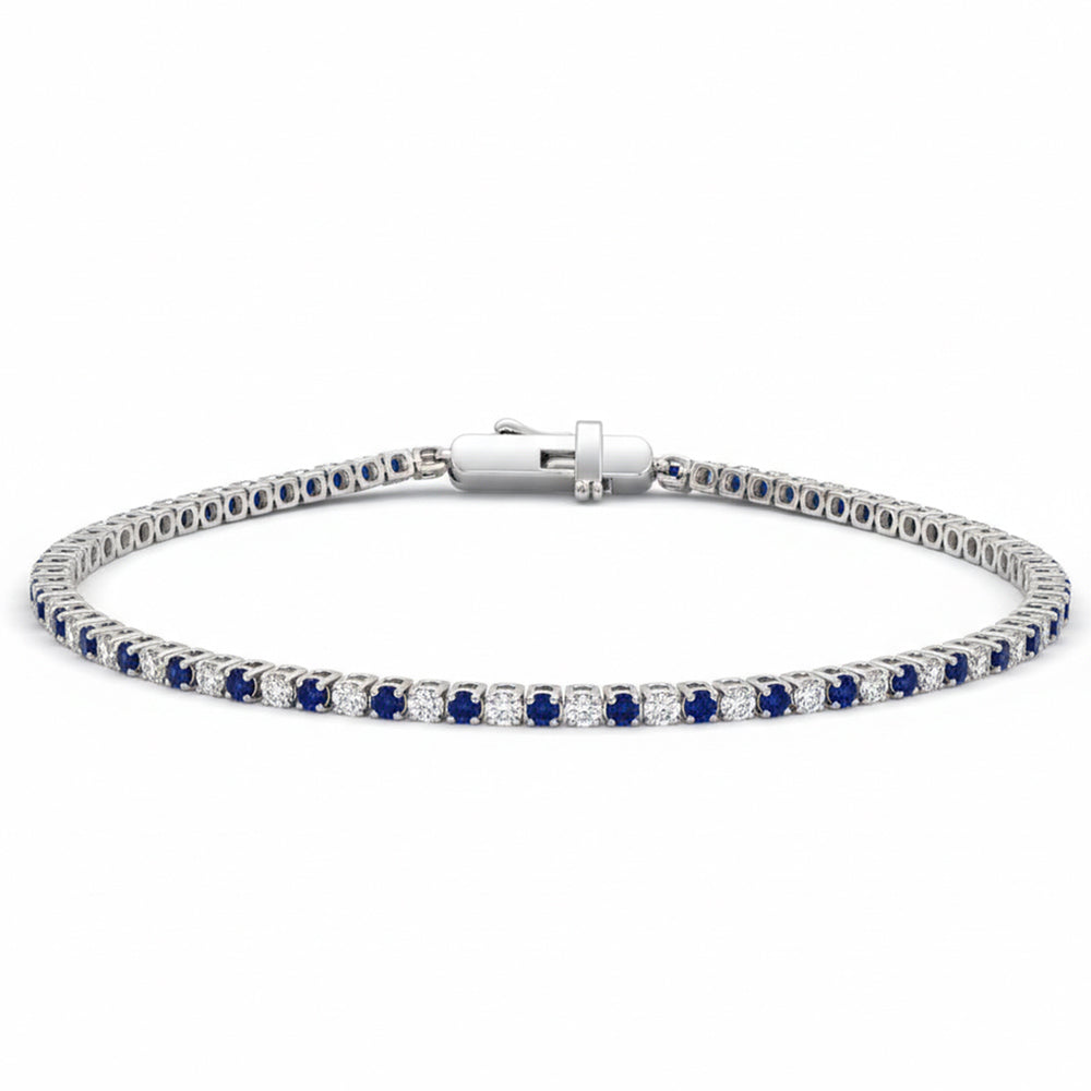 SPECIAL! 2.18ct G SI 14kt White Gold Diamond & Blue Sapphire Gemstone Tennis Bracelet 7" Long