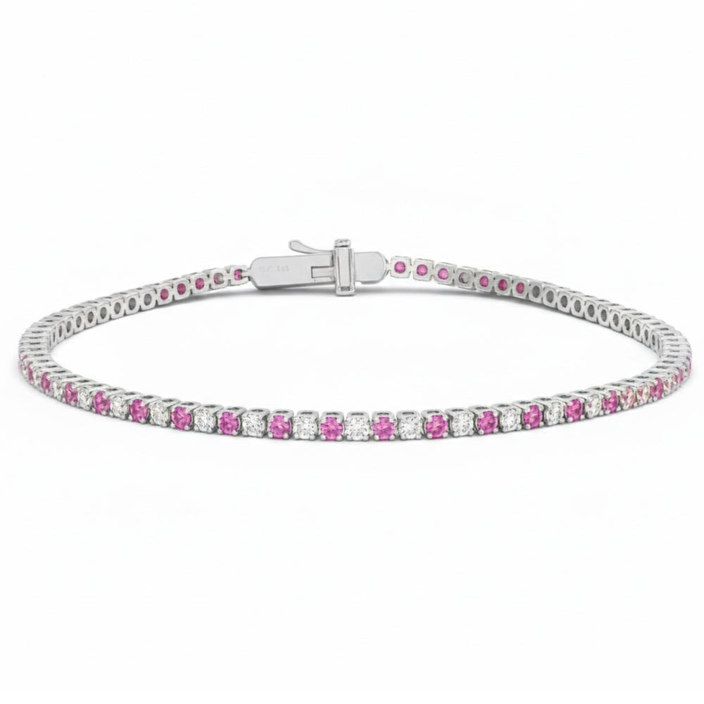 SPECIAL! 1.97ct G SI 14kt White Gold Diamond & Pink Sapphire Gemstone Tennis Bracelet 7" Long