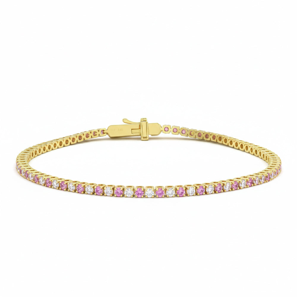 SPECIAL! 2.00ct G SI 14kt Yellow Gold Diamond & Pink Sapphire Gemstone Tennis Bracelet 7" Long