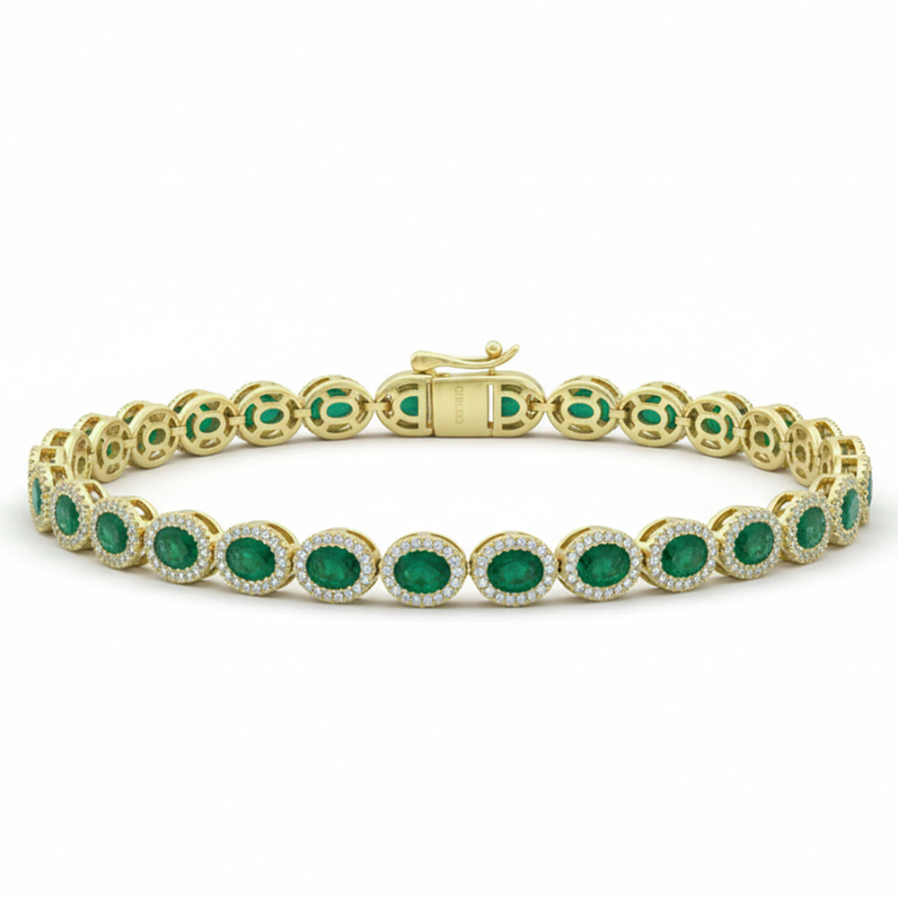 SPECIAL! 5.14ct G SI 14kt Yellow Gold Diamond & Emerald Gemstone Tennis Bracelet 7.5" Long