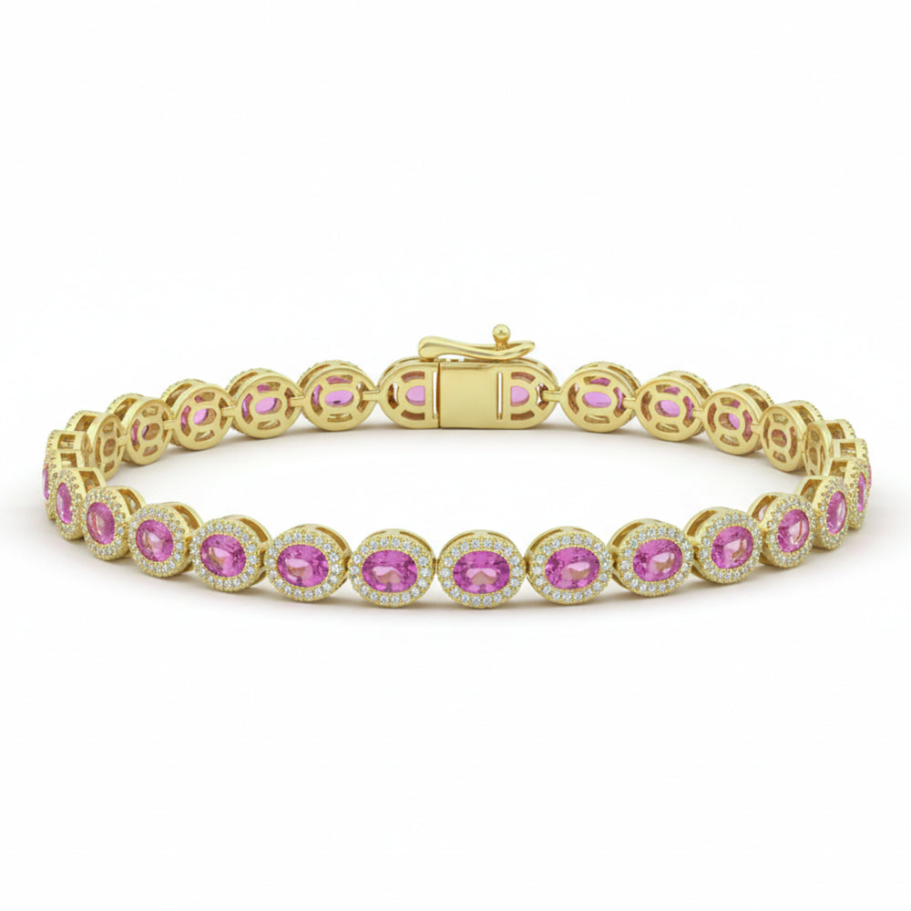 SPECIAL! 7.97ct G SI 14kt Yellow Gold Diamond & Pink Sapphire Gemstone Tennis Bracelet 7.5" Long