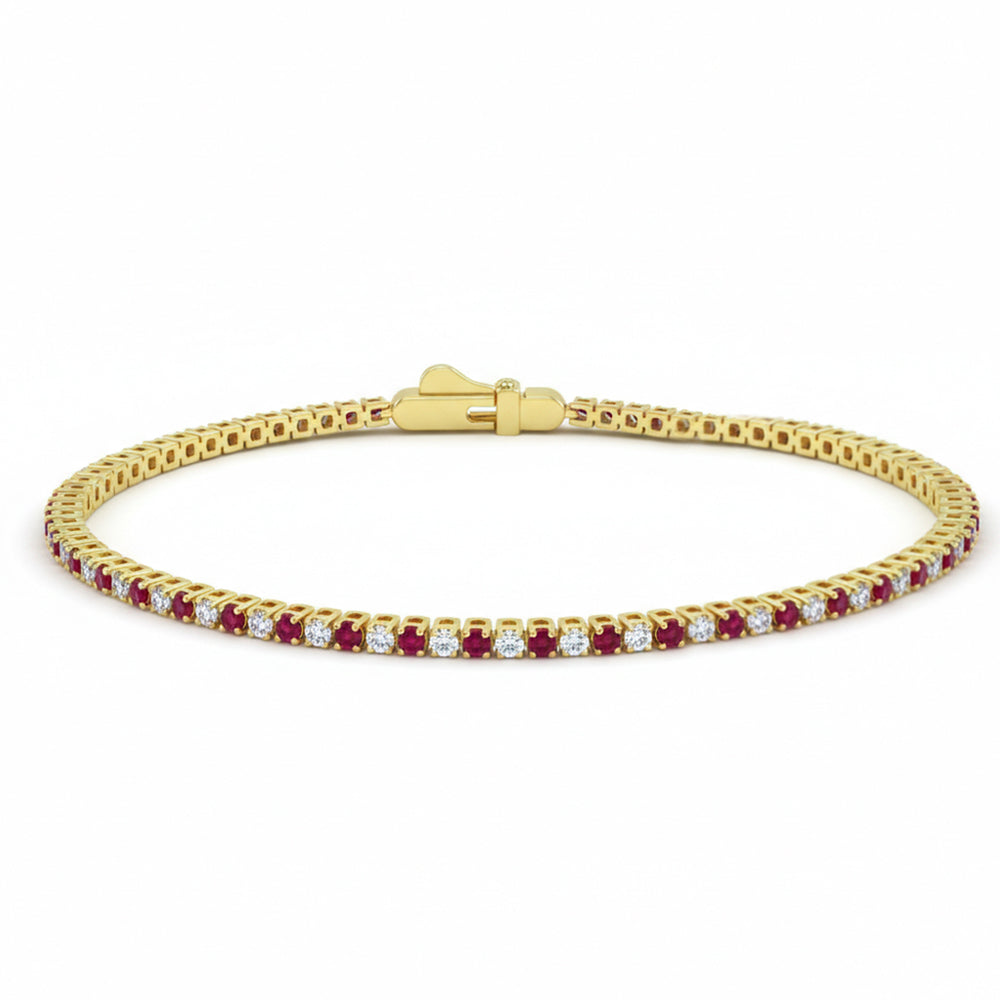 SPECIAL! 2.10ct G SI 14kt Yellow Gold Diamond & Ruby Gemstone Tennis Bracelet 7" Long