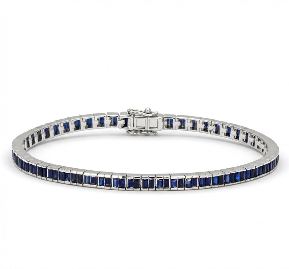 SPECIAL! 3.82ct G SI 14kt White Gold Blue Sapphire Gemstone Bracelet 7" Long