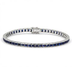 SPECIAL! 3.82ct G SI 14kt White Gold Blue Sapphire Gemstone Bracelet 7" Long