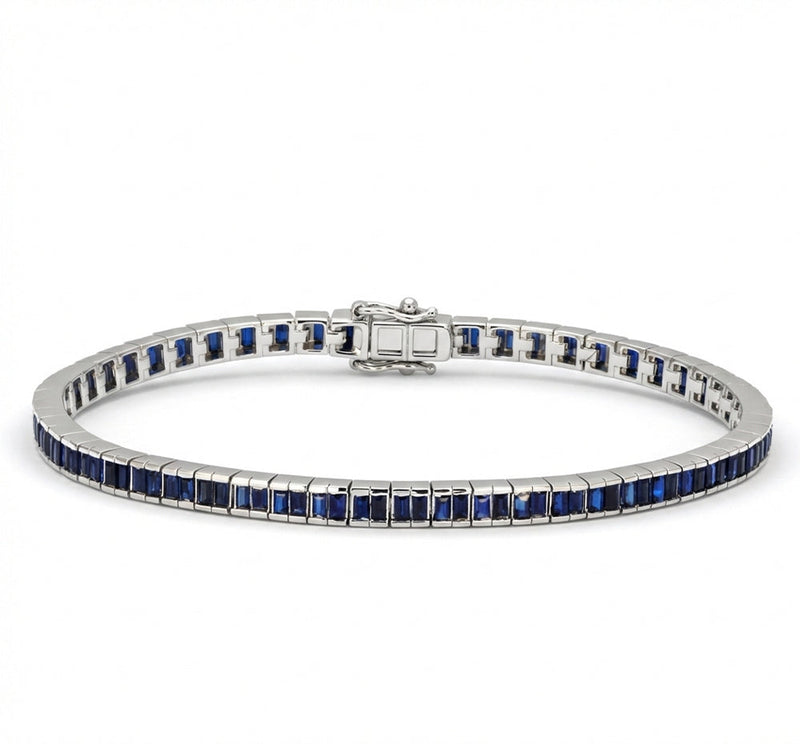 SPECIAL! 3.82ct G SI 14kt White Gold Blue Sapphire Gemstone Bracelet 7" Long