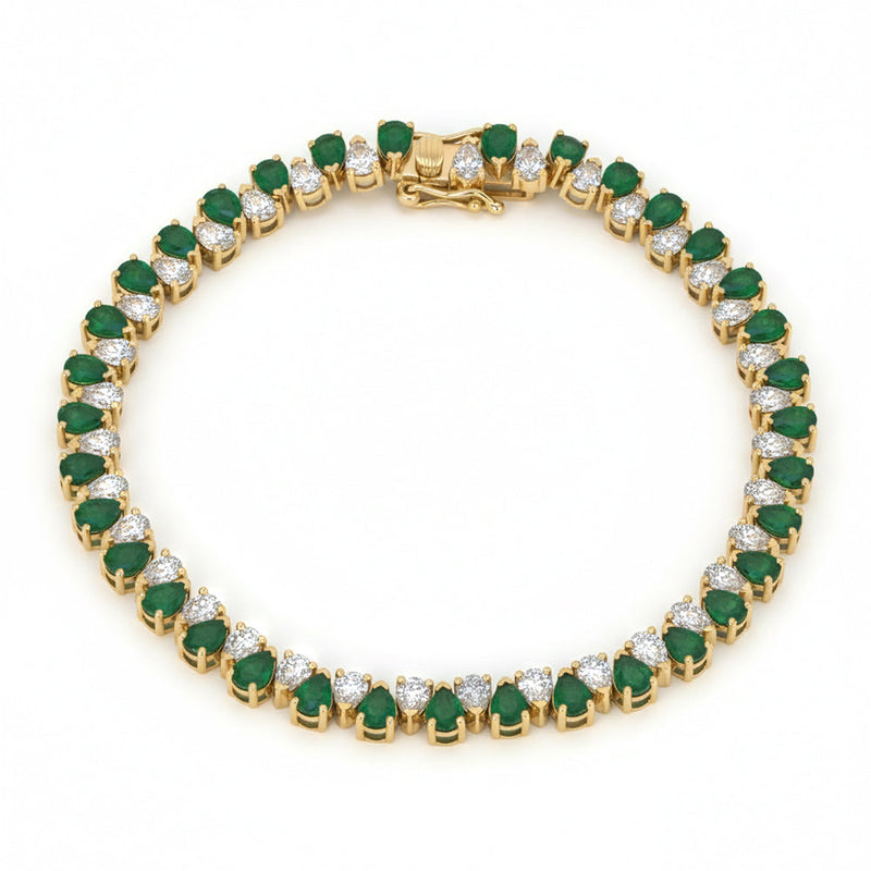 SPECIAL! 8.29ct G SI 14kt Yellow Gold Diamond & Emerald Gemstone Bracelet 7" Long