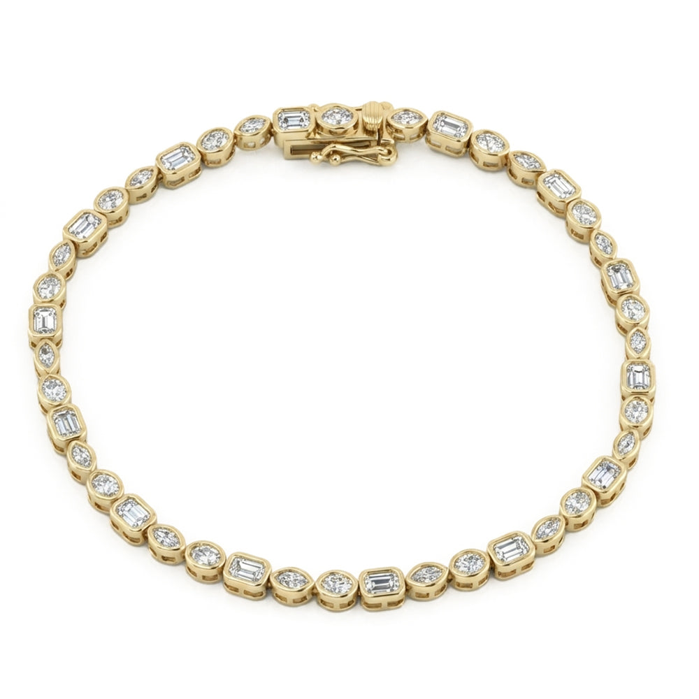 SPECIAL! 3.17ct G SI 14kt Yellow Gold Multi Shape Diamond Bezel Set Bracelet 7" Long