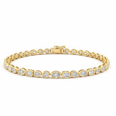 SPECIAL! 3.49ct G SI 14kt Yellow Gold Multi Shape Diamond Bezel Set Bracelet 7" Long