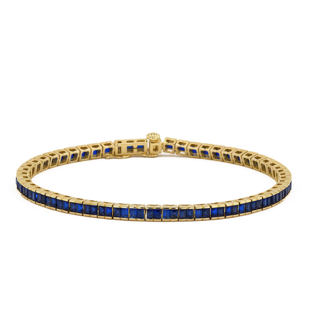 1.99ct G SI 14kt Yellow Gold Blue Sapphire Gemstone Bracelet 6.5" Long
