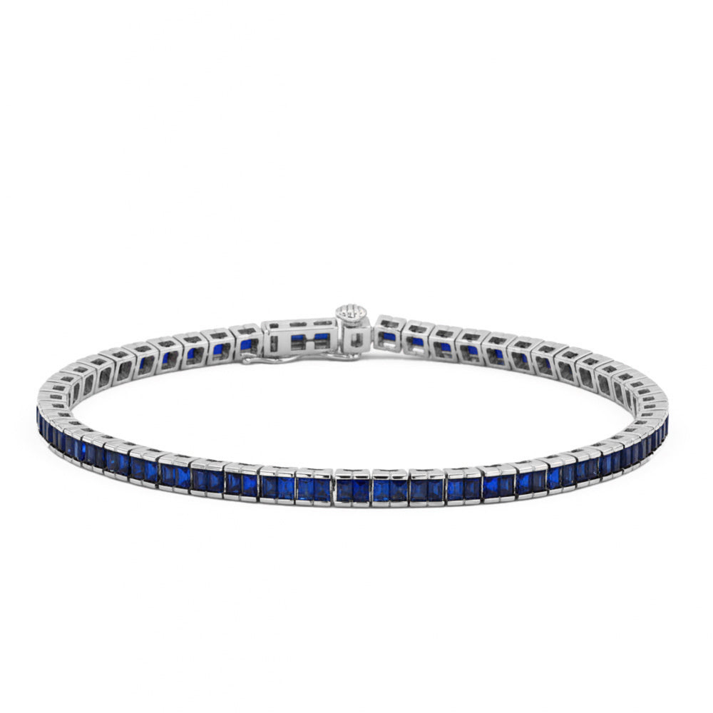 1.99ct G SI 14kt White Gold Blue Sapphire Gemstone Bracelet 6.5" Long