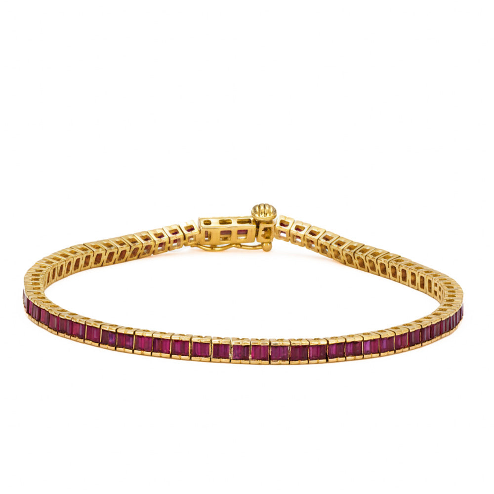 2.37ct G SI 14kt Yellow Gold Pink Sapphire Gemstone Bracelet 6.5" Long