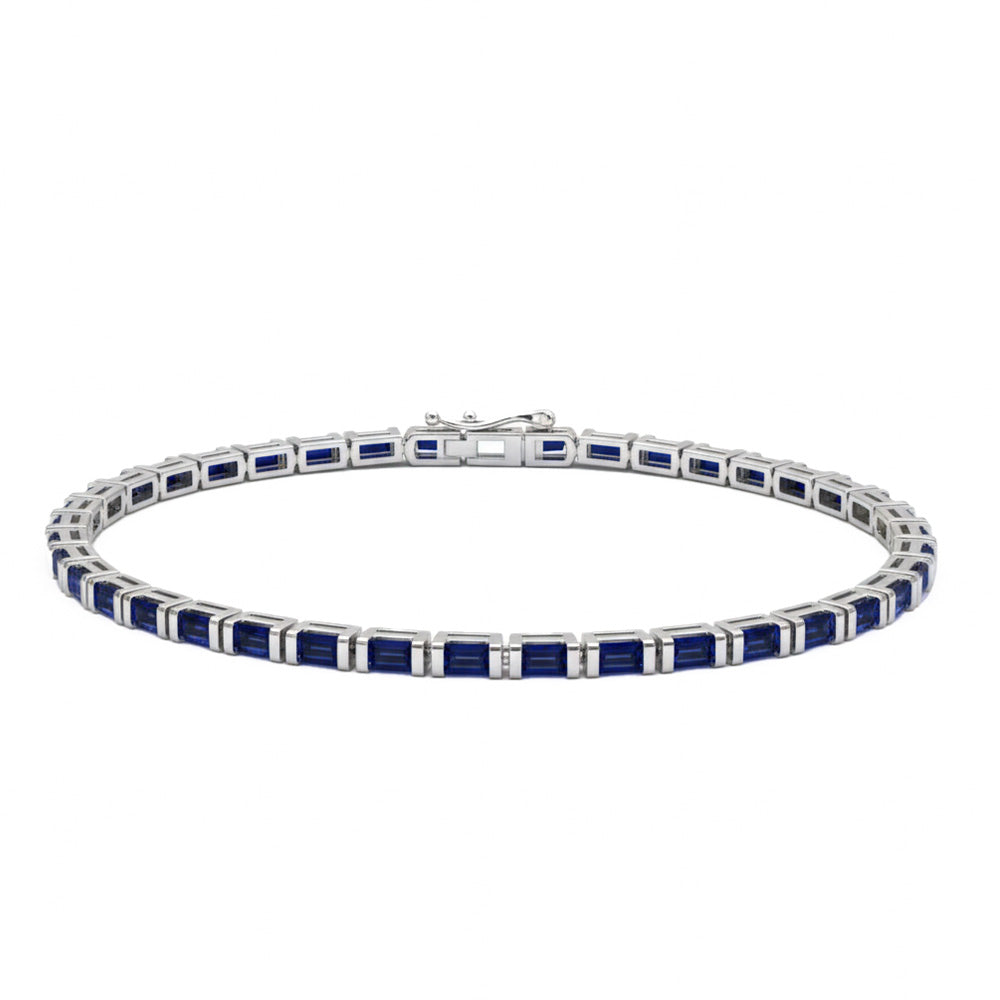 2.20ct G SI 14kt White Gold Blue Sapphire Gemstone Bracelet 7" Long