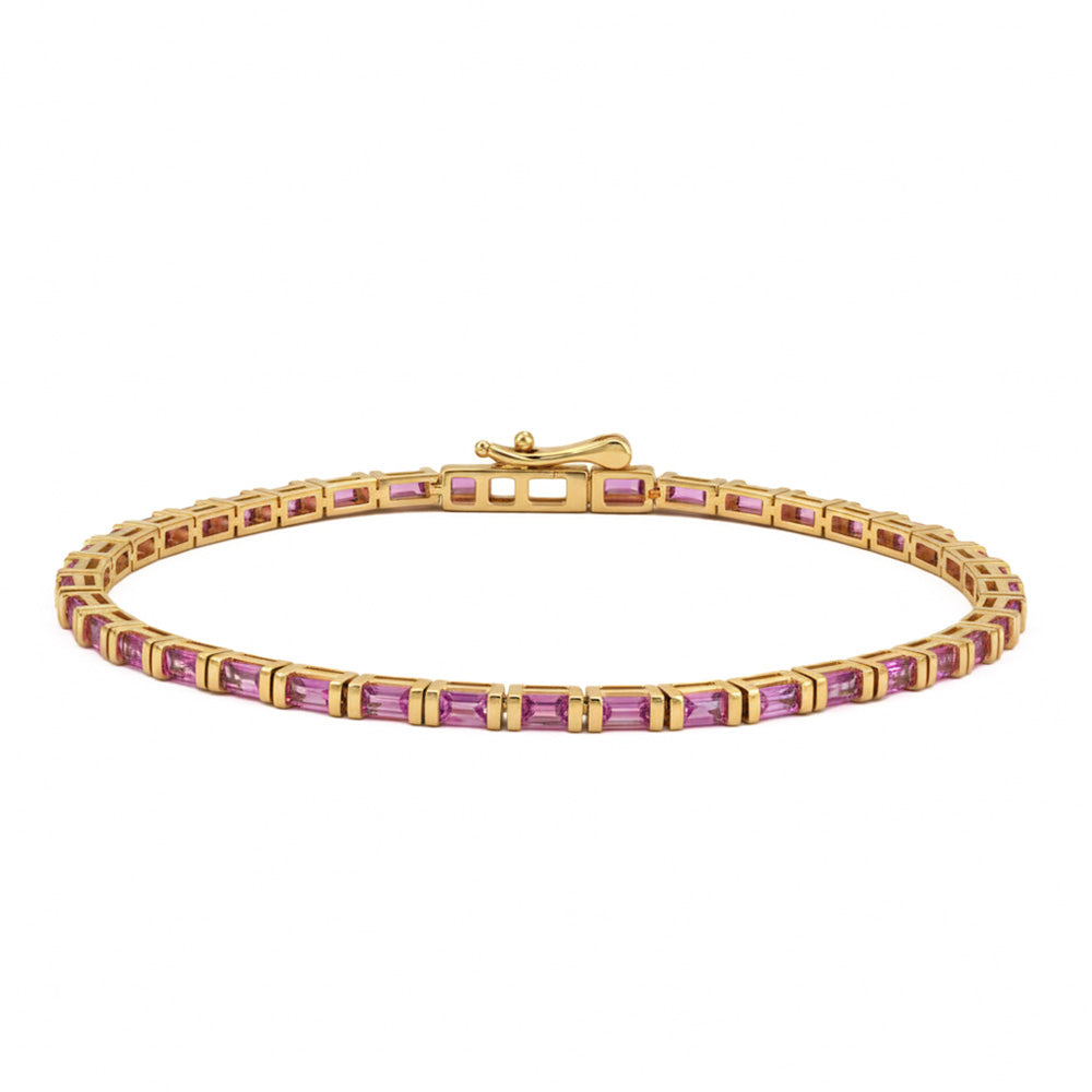 2.20ct G SI 14kt Yellow Gold Pink Sapphire Gemstone Bracelet 7" Long