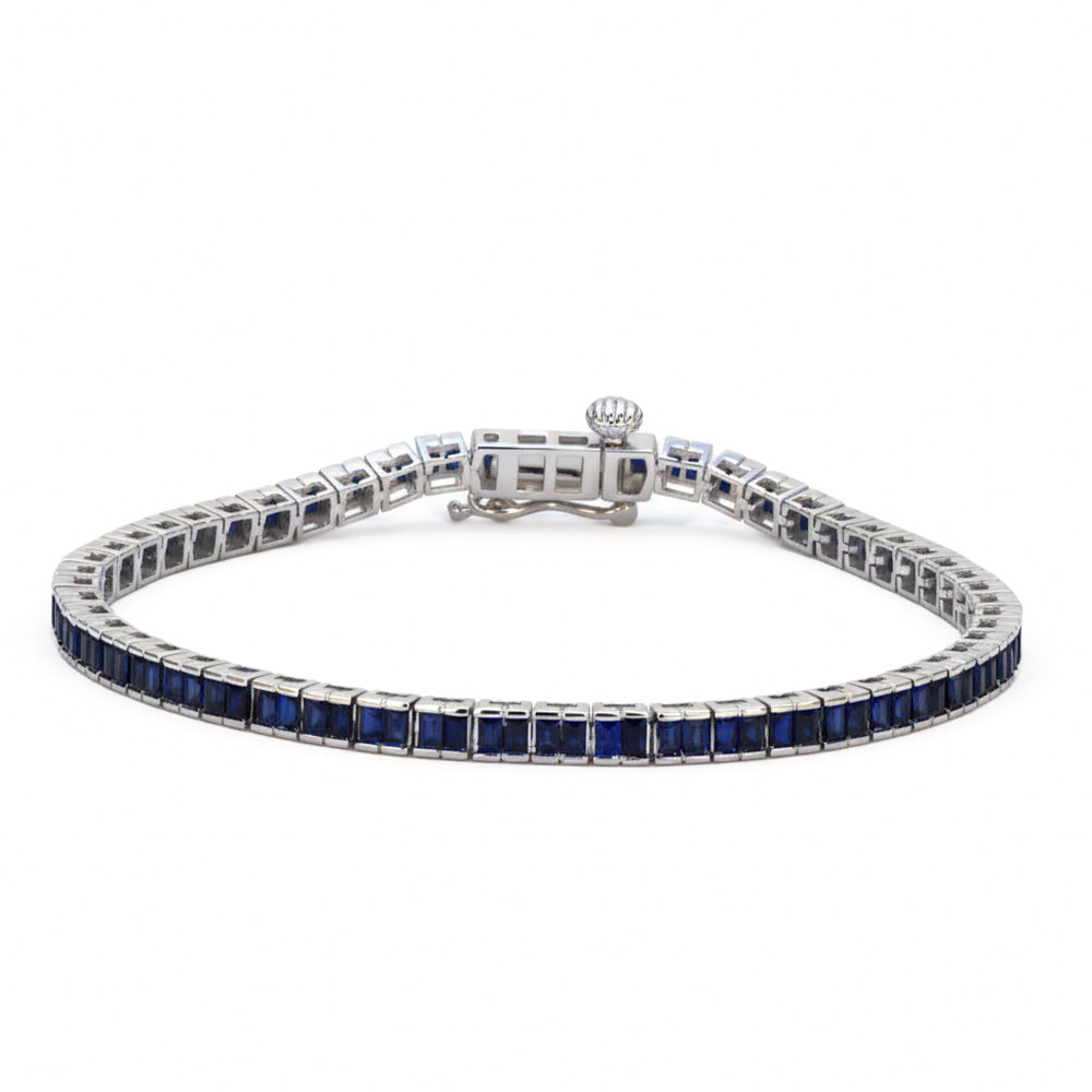 3.74ct G SI 14kt White Gold Blue Sapphire Gemstone Bracelet 6.5" Long