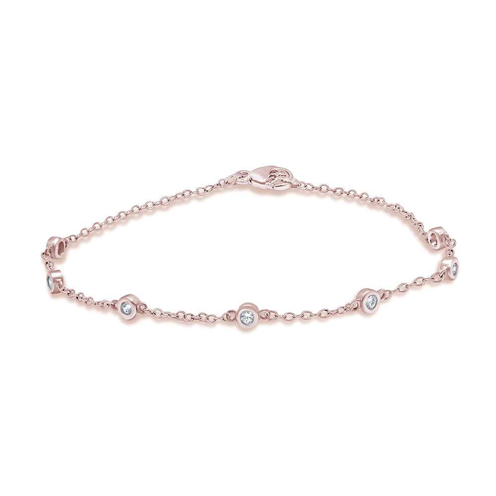 DIAMOND CLOSEOUT! .22ct G SI 14k Rose Gold Diamond by the Yard Station Bracelet 7" Long